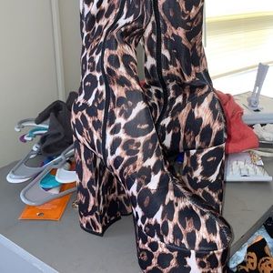 Thigh High Leopard heeled boots